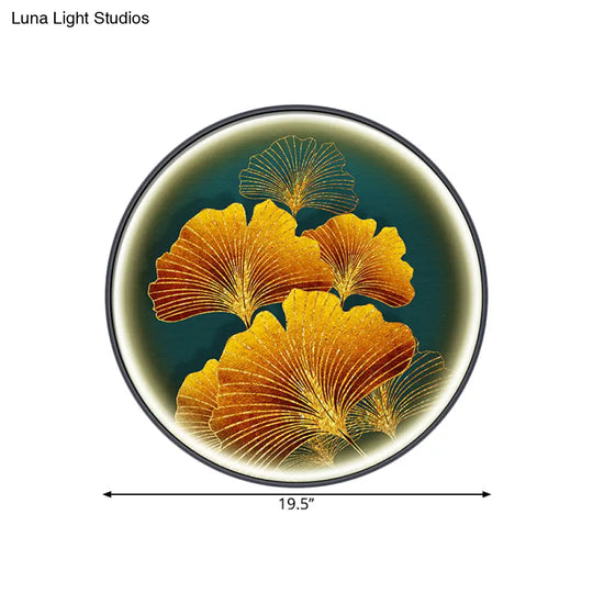 Ginkgo Leaf Asian Wall Sconce With Led Light In Yellow/Green