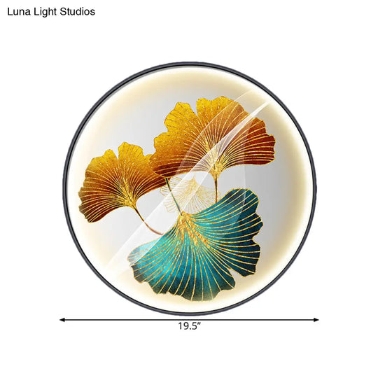 Ginkgo Leaf Asian Wall Sconce With Led Light In Yellow/Green