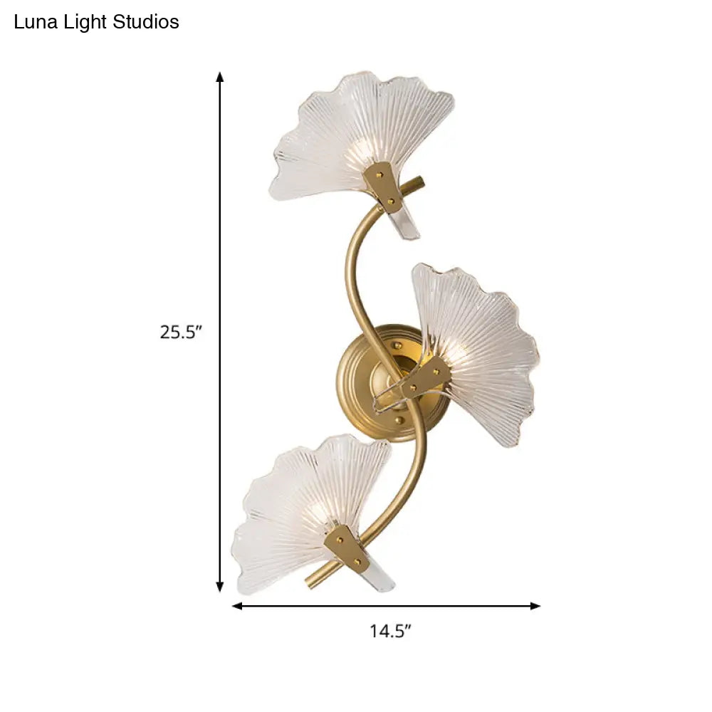 Ginkgo Leaves Wall Light - Modern Decorative Clear Glass Sconce Lighting In Brass