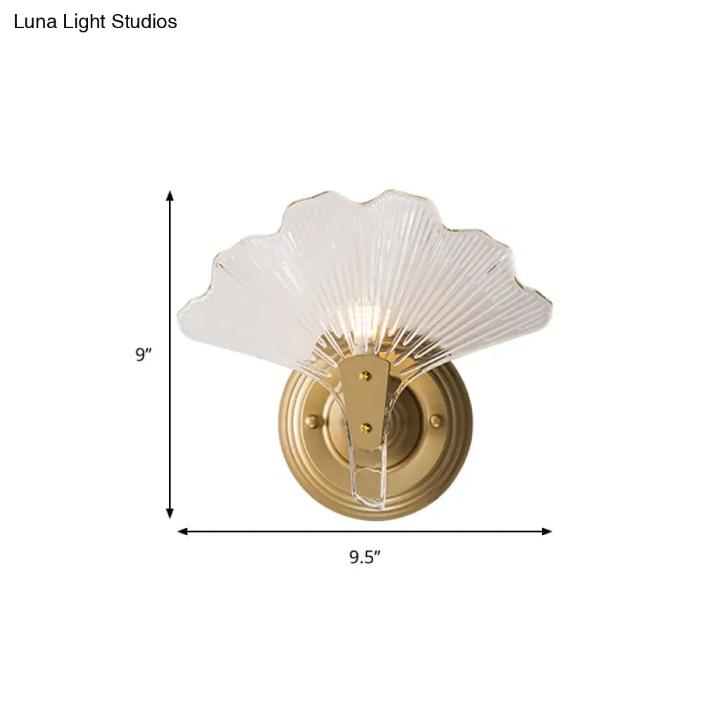 Ginkgo Leaves Wall Light - Modern Decorative Clear Glass Sconce Lighting In Brass