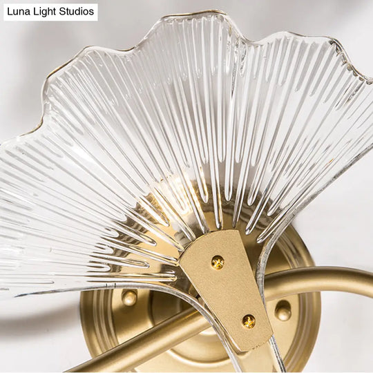 Ginkgo Leaves Wall Light - Modern Decorative Clear Glass Sconce Lighting In Brass