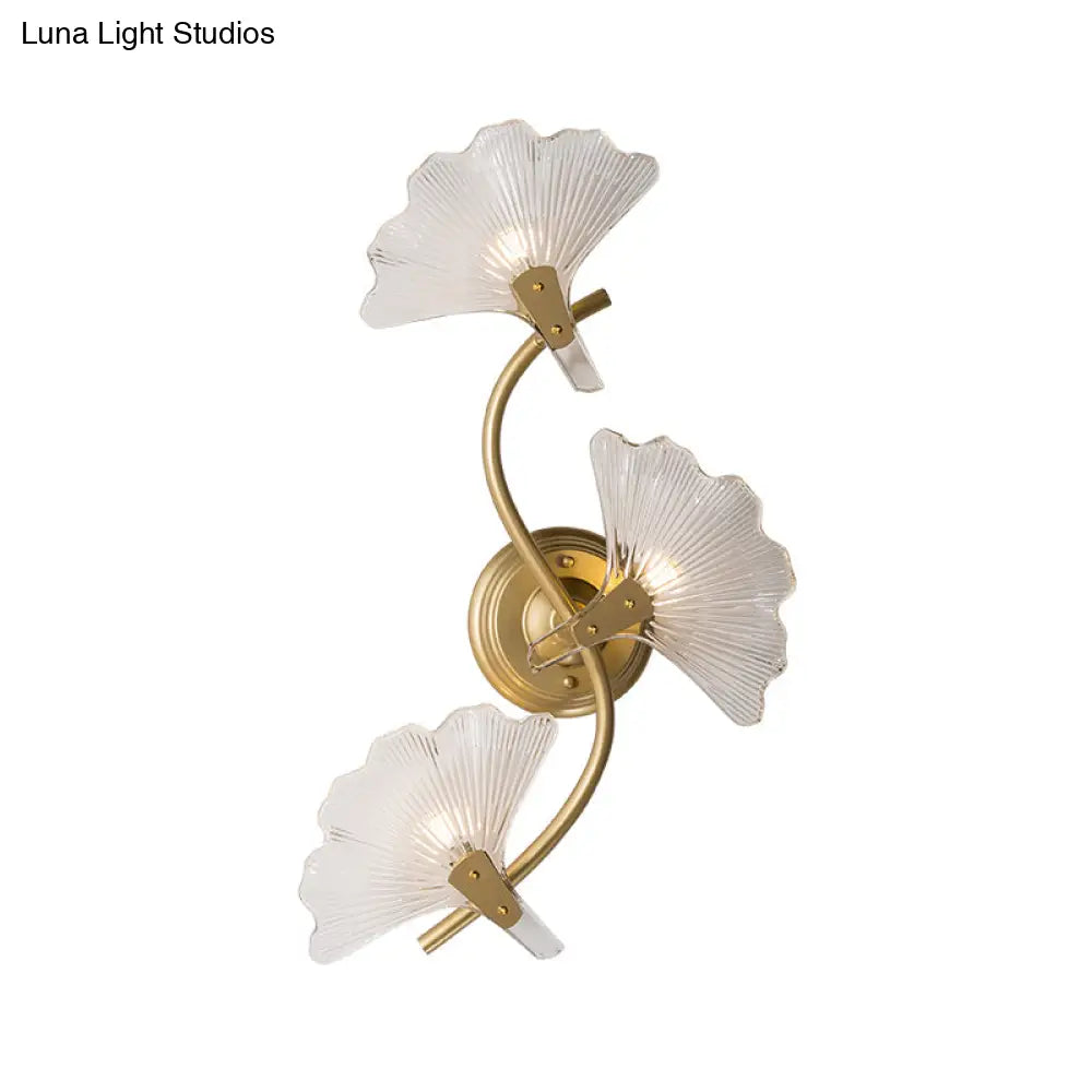 Ginkgo Leaves Wall Light - Modern Decorative Clear Glass Sconce Lighting In Brass