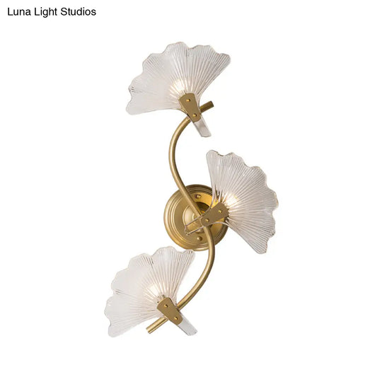 Ginkgo Leaves Wall Light - Modern Decorative Clear Glass Sconce Lighting In Brass