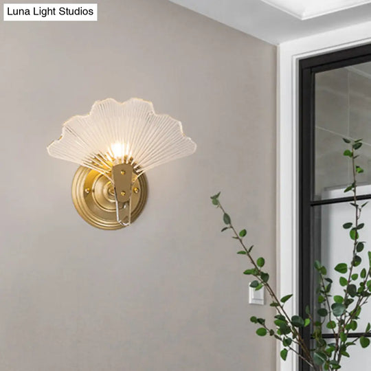 Ginkgo Leaves Wall Light - Modern Decorative Clear Glass Sconce Lighting In Brass