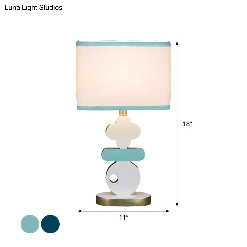 Modern Blue/Green Bedside Night Lamp With Single Light Barrel Fabric Shade - Perfect For Reading And