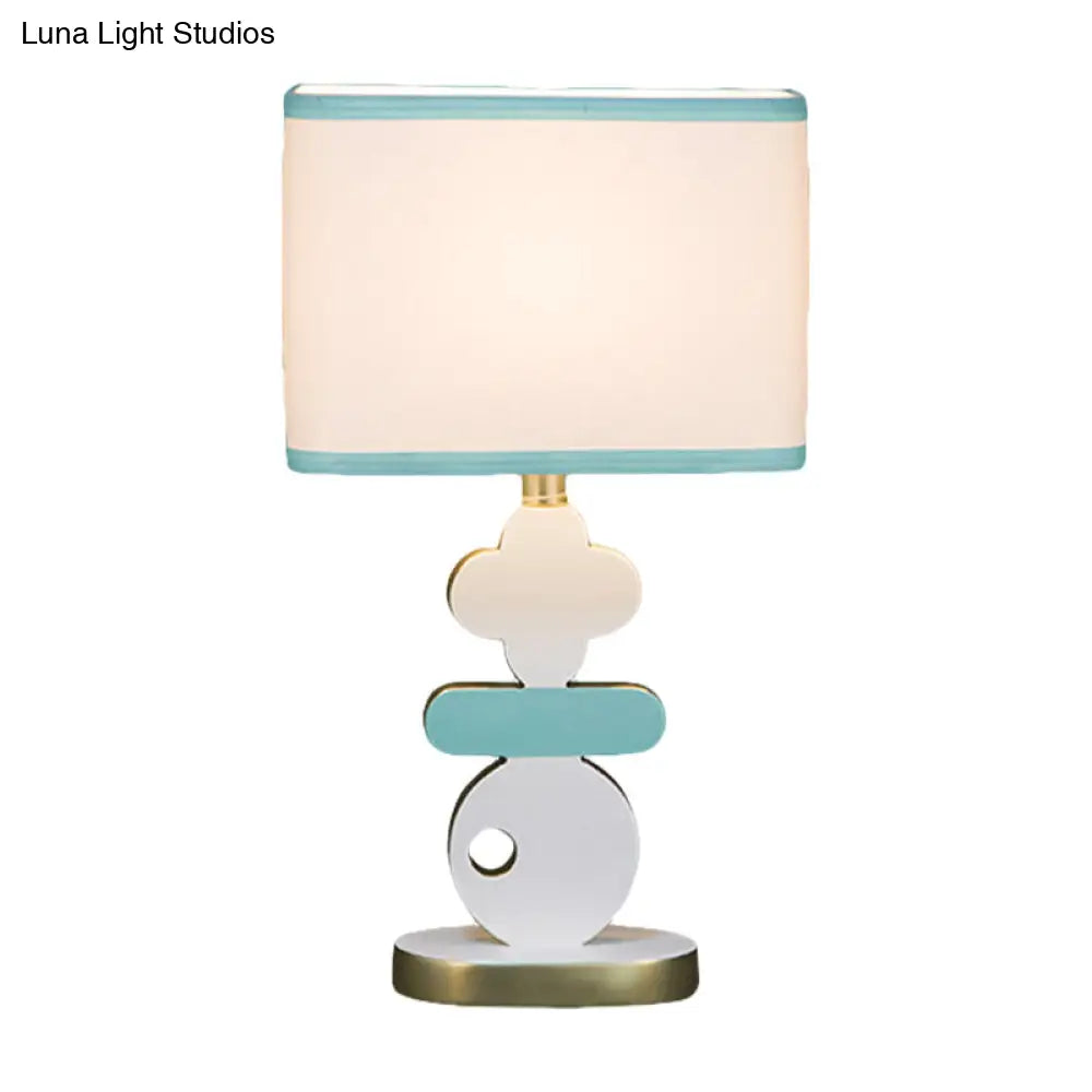 Modern Blue/Green Bedside Night Lamp With Single Light Barrel Fabric Shade - Perfect For Reading And