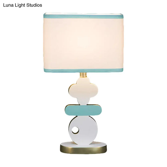 Modern Blue/Green Bedside Night Lamp With Single Light Barrel Fabric Shade - Perfect For Reading And