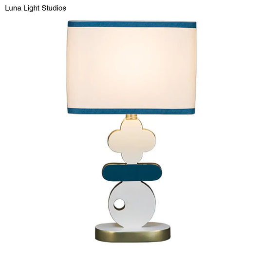 Modern Blue/Green Bedside Night Lamp With Single Light Barrel Fabric Shade - Perfect For Reading And