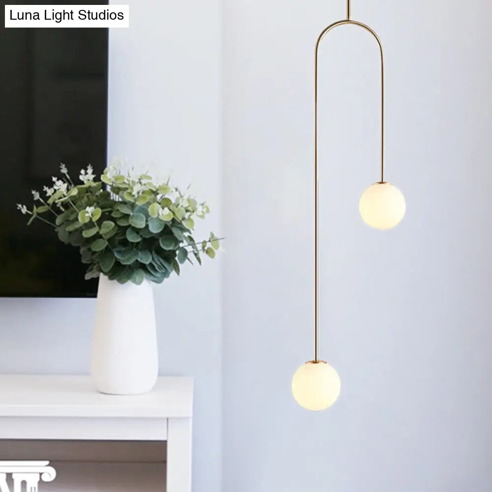 Giovanna - Stylish Black/Gold Ball Cluster Pendant Post-Modernist 2 Lights White Glass Led Ceiling