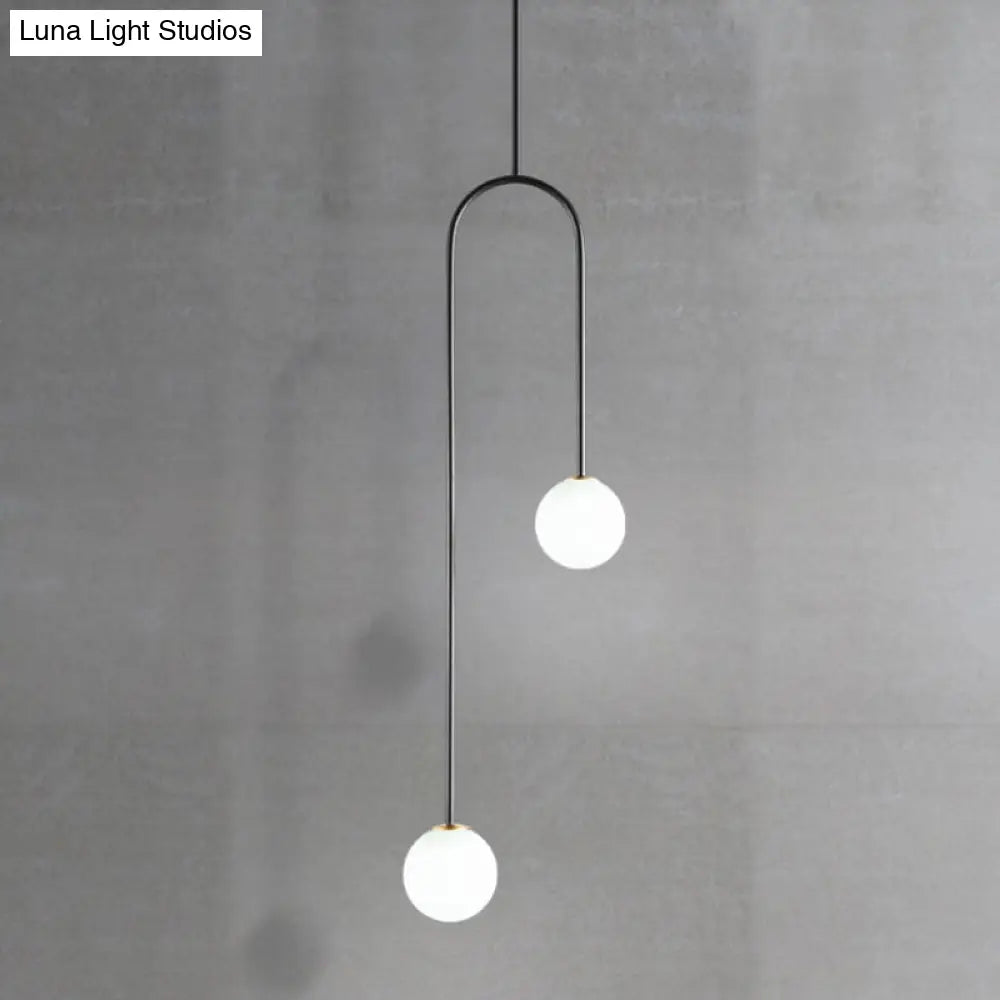 Giovanna - Stylish Black/Gold Ball Cluster Pendant Post-Modernist 2 Lights White Glass Led Ceiling