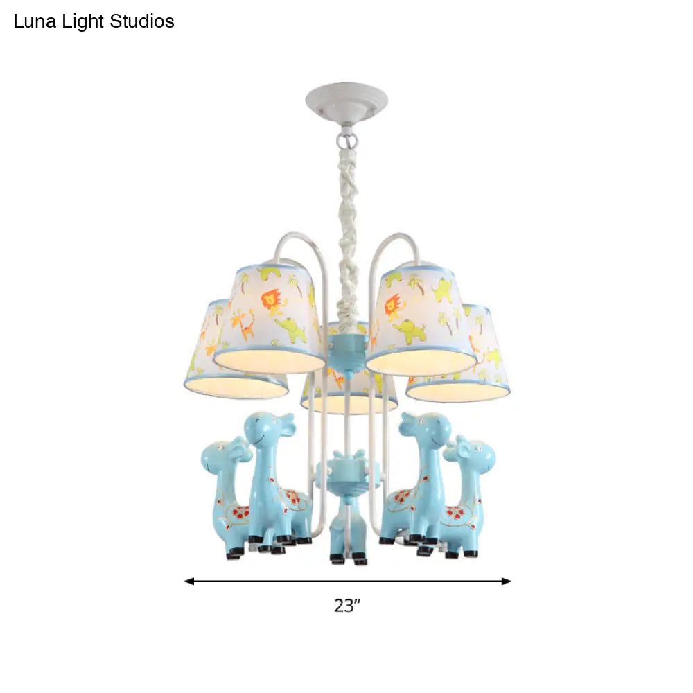 Giraffe Cartoon Chandelier - Colorful Candy Resin Hanging Light For Study Room