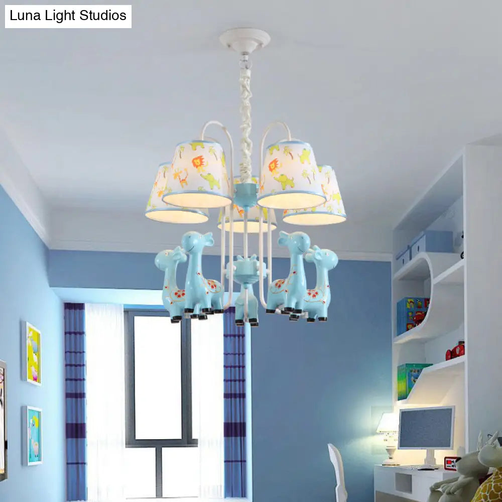 Giraffe Cartoon Chandelier - Colorful Candy Resin Hanging Light For Study Room