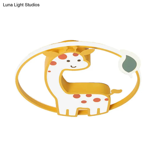 Giraffe Led Nursery Flush Mount Lamp - Cartoon Acrylic Ceiling Light In Yellow