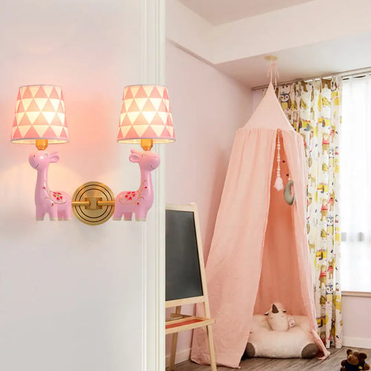 Giraffe Resin Wall Mount Light - Kids Pink Lighting With Fabric Shade 2 /