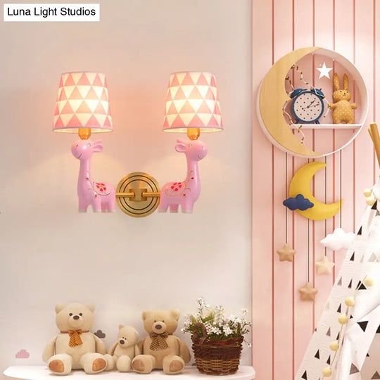 Giraffe Resin Wall Mount Light - Kids Pink Lighting With Fabric Shade