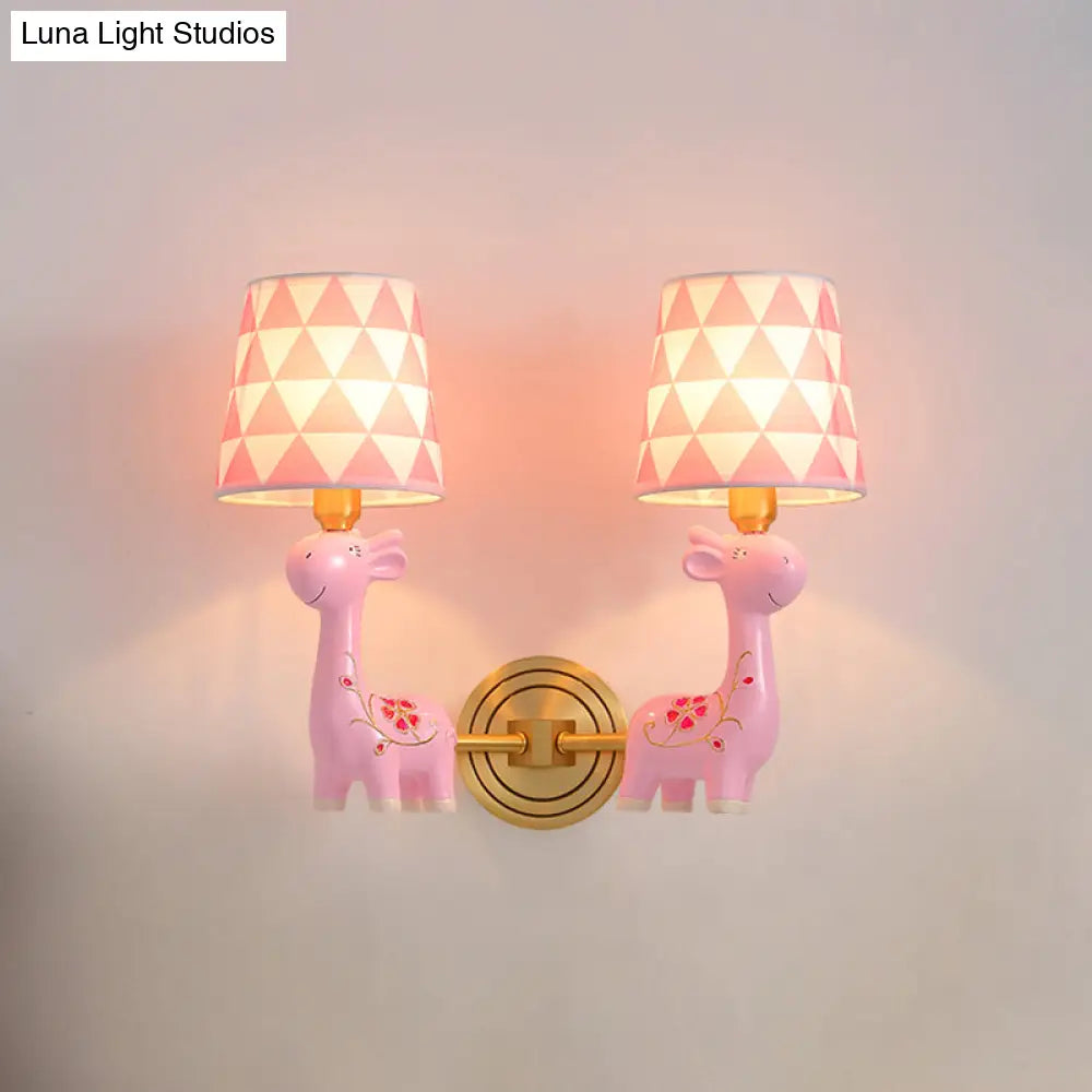 Giraffe Resin Wall Mount Light - Kids Pink Lighting With Fabric Shade