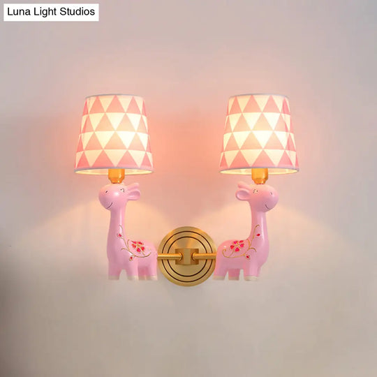 Giraffe Resin Wall Mount Light - Kids Pink Lighting With Fabric Shade