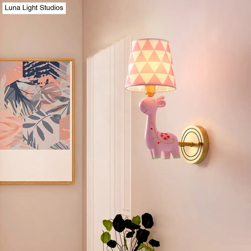 Giraffe Resin Wall Mount Light - Kids Pink Lighting With Fabric Shade