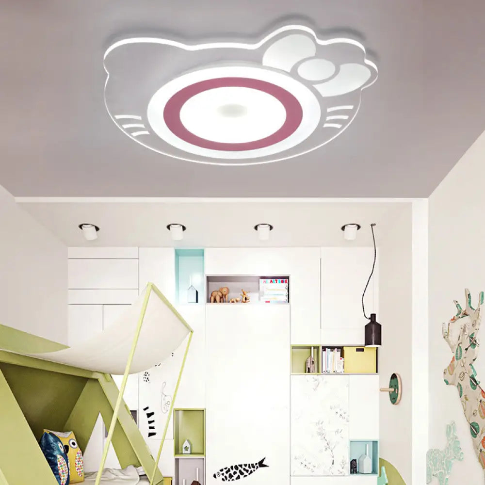 Girl Bedroom Kitten Led Ceiling Light In White And Pink - Adorable Stylish