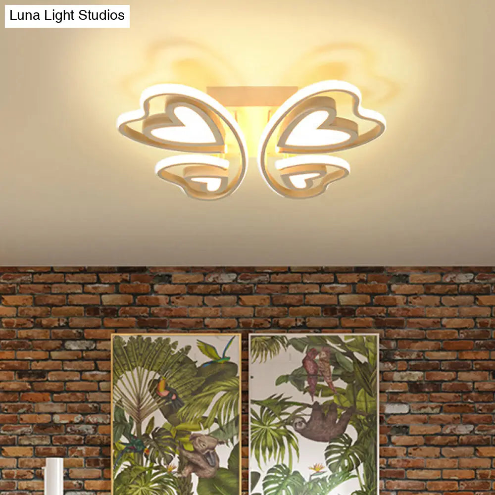 Girls Bedroom Led Flush Ceiling Light: Loving-Heart Acrylic Butterfly Lamp