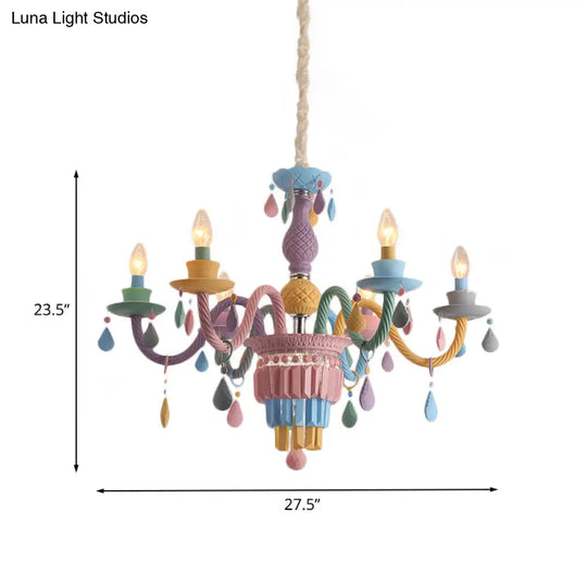 Girls Bedroom Pendant Lighting: Kids Crystal Chandelier With Curved Arm - Pink 3/5/6-Bulb Option