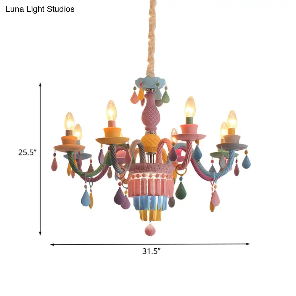 Girls Bedroom Pendant Lighting: Kids Crystal Chandelier With Curved Arm - Pink 3/5/6-Bulb Option