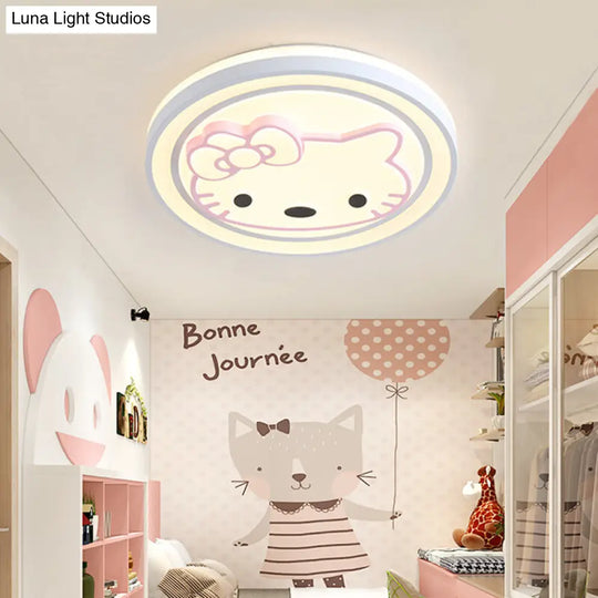 Girls Pink Cartoon Led Ceiling Lamp With Cute Pattern Acrylic Flush Mount Light / A White