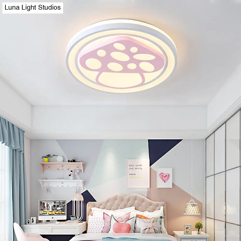 Girls Pink Cartoon Led Ceiling Lamp With Cute Pattern Acrylic Flush Mount Light / C Warm
