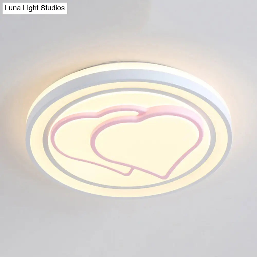 Girls Pink Cartoon Led Ceiling Lamp With Cute Pattern Acrylic Flush Mount Light / D White