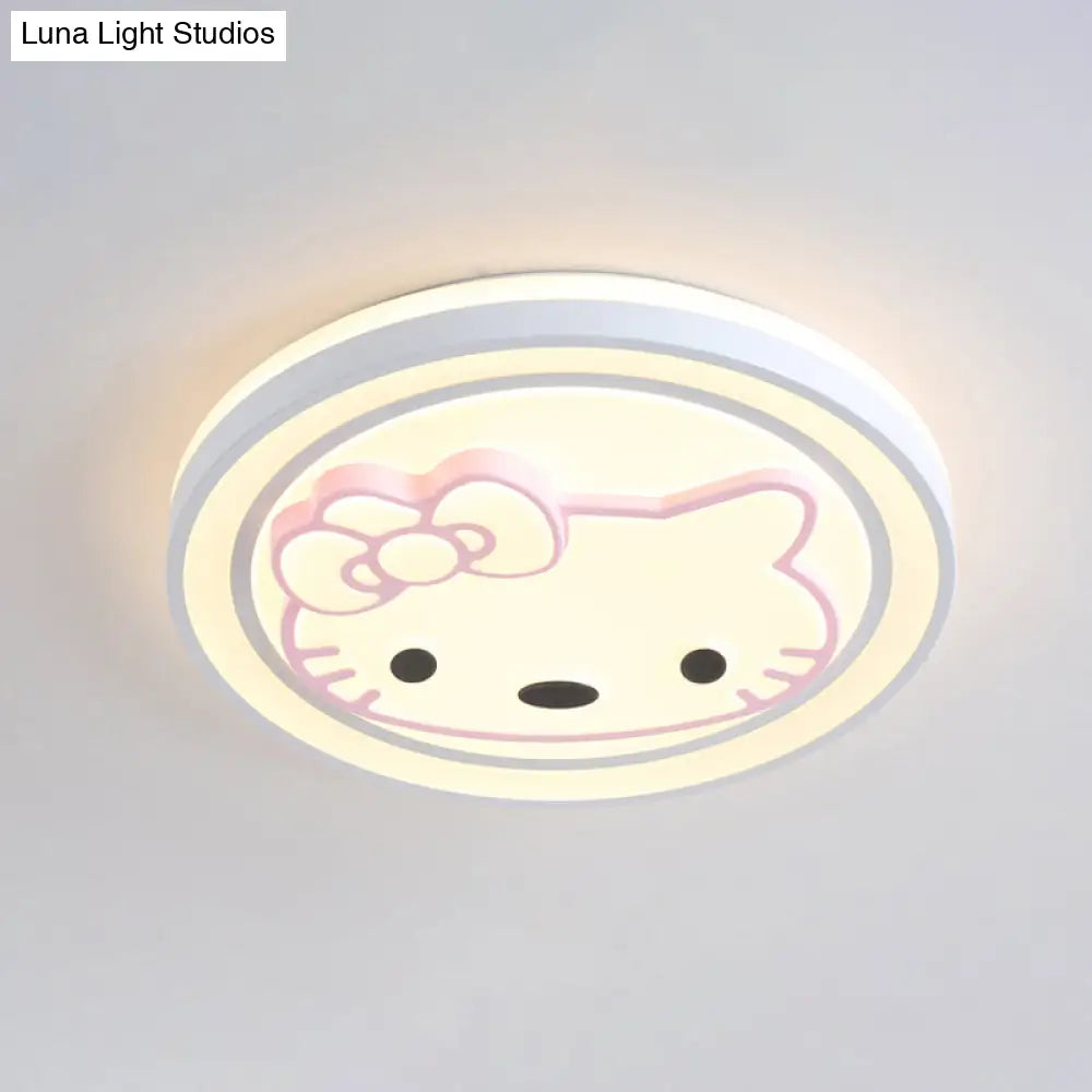 Girls Pink Cartoon Led Ceiling Lamp With Cute Pattern Acrylic Flush Mount Light