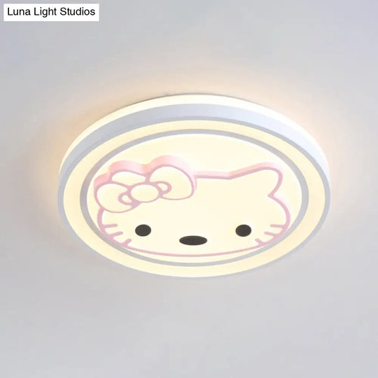 Girls Pink Cartoon Led Ceiling Lamp With Cute Pattern Acrylic Flush Mount Light