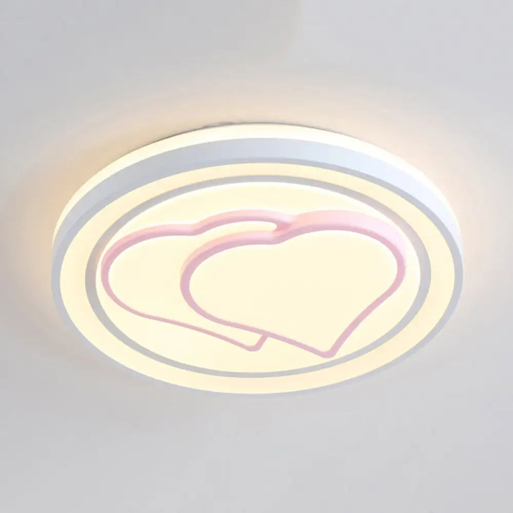 Girls Pink Cartoon Led Ceiling Lamp With Cute Pattern Acrylic Flush Mount Light / D White