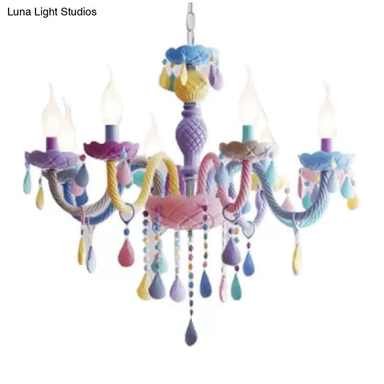 Girls Room Chandelier Lamp: Multicolor Pendant Lighting With Adjustable Chain And Candle Perfect For