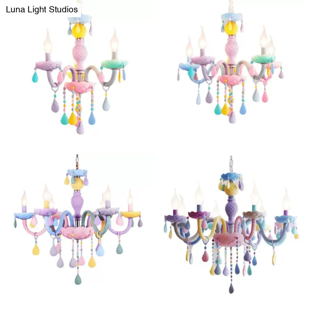 Girls Room Chandelier Lamp: Multicolor Pendant Lighting With Adjustable Chain And Candle Perfect For