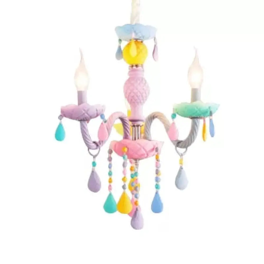 Girls Room Chandelier Lamp: Multicolor Pendant Lighting With Adjustable Chain And Candle Perfect For