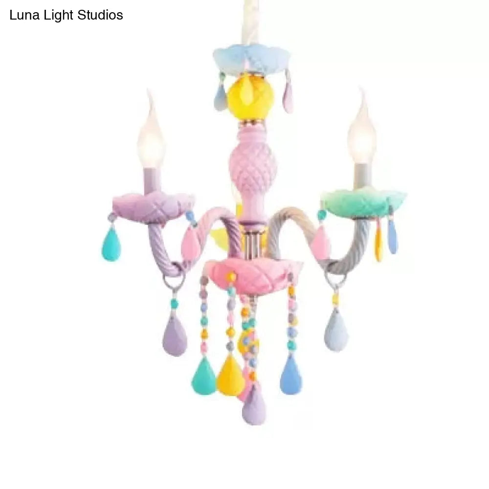 Girls Room Chandelier Lamp: Multicolor Pendant Lighting With Adjustable Chain And Candle Perfect For