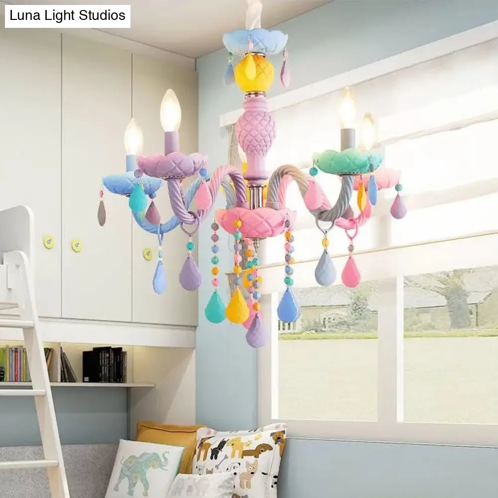 Girls Room Chandelier Lamp: Multicolor Pendant Lighting With Adjustable Chain And Candle Perfect For