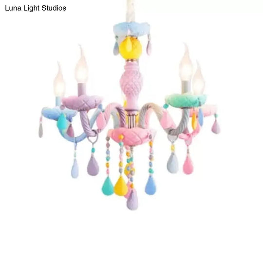 Girls Room Chandelier Lamp: Multicolor Pendant Lighting With Adjustable Chain And Candle Perfect For