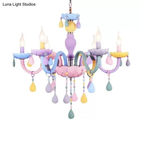 Girls Room Chandelier Lamp: Multicolor Pendant Lighting With Adjustable Chain And Candle Perfect For