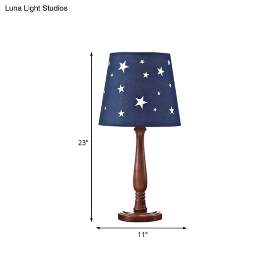 Giulia - Blue Barrel Shade Night Table Lamp With Star Pattern