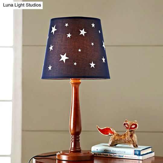 Giulia - Blue Barrel Shade Night Table Lamp With Star Pattern