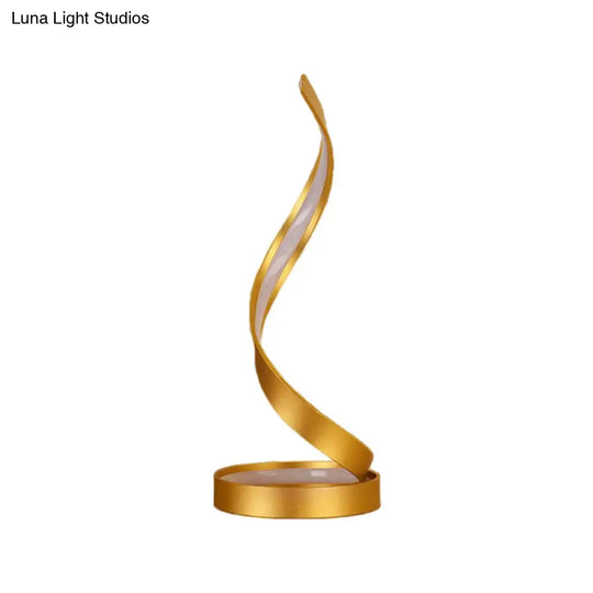 Gold Spiral Ribbon Led Task Lamp - Contemporary Metallic Bedroom Night Table Light