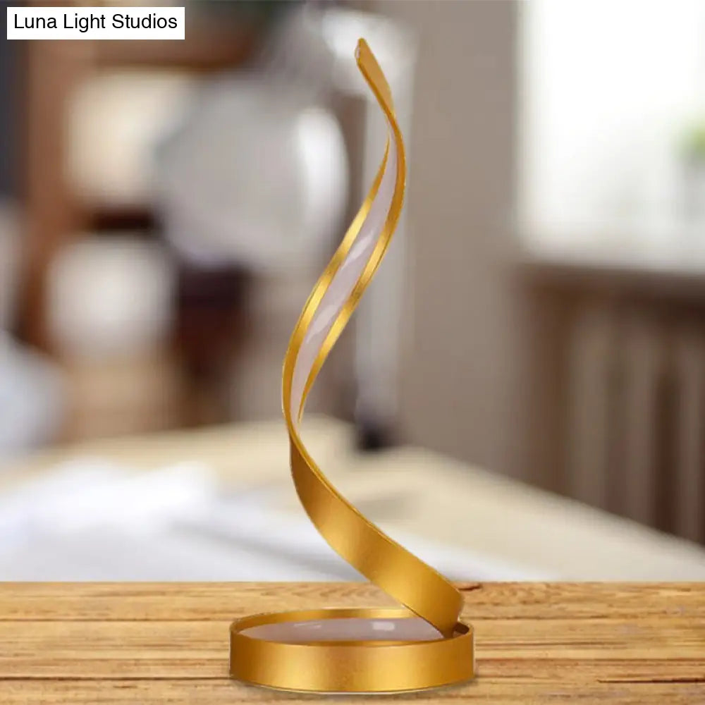 Gold Spiral Ribbon Led Task Lamp - Contemporary Metallic Bedroom Night Table Light