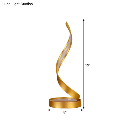 Gold Spiral Ribbon Led Task Lamp - Contemporary Metallic Bedroom Night Table Light