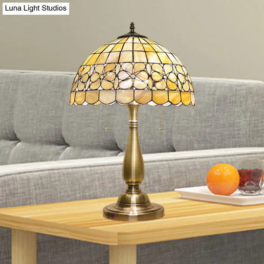 Giulia - Gold Scalloped Bowl Nightstand Lamp Tiffany 2 Lights Shell Table Lighting With Pull Chain