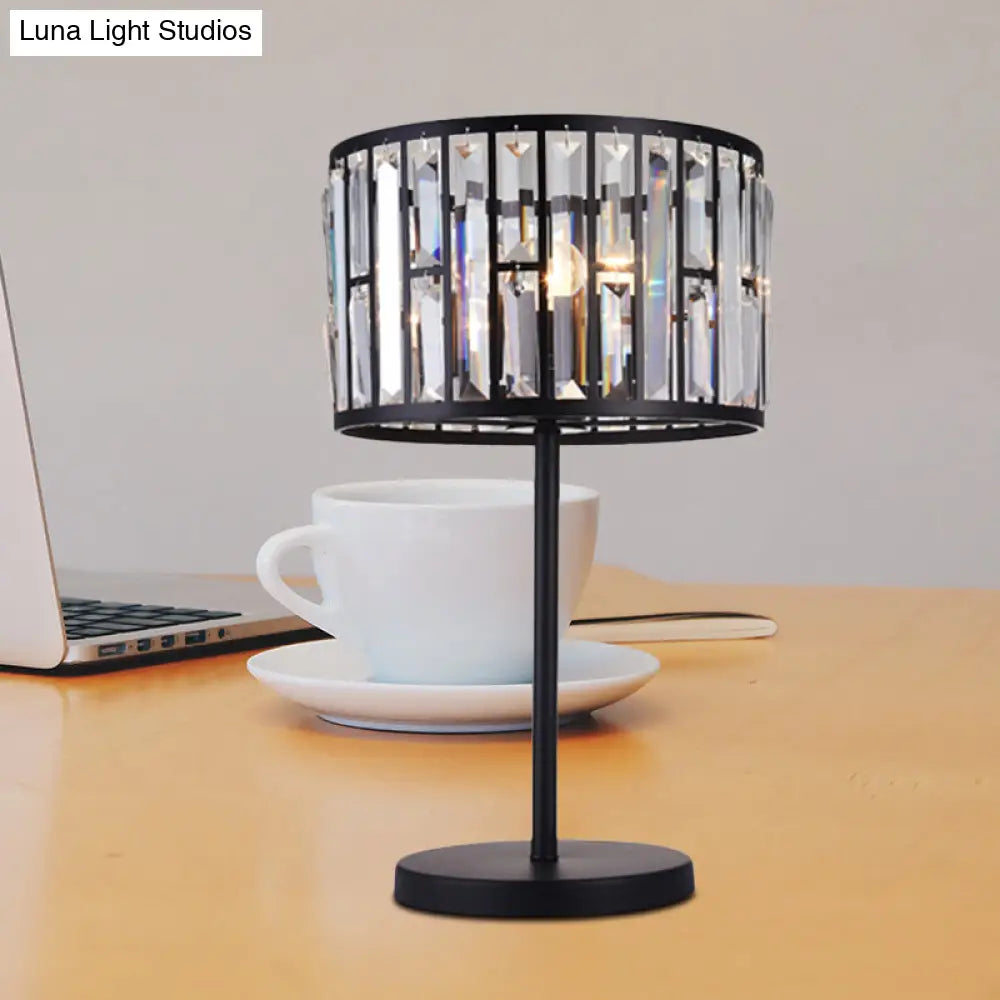 Modern Gold/Black Crystal Block Nightstand Lamp - Stylish Cylinder Table Light For Drawing Room