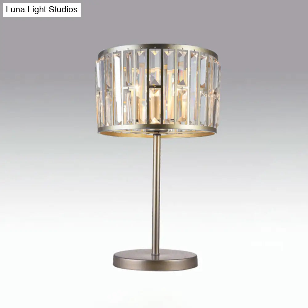 Giulia - Stylish Gold/Black 1 Bulb Nightstand Lamp Modern Crystal Blocks Embedded Cylinder Table