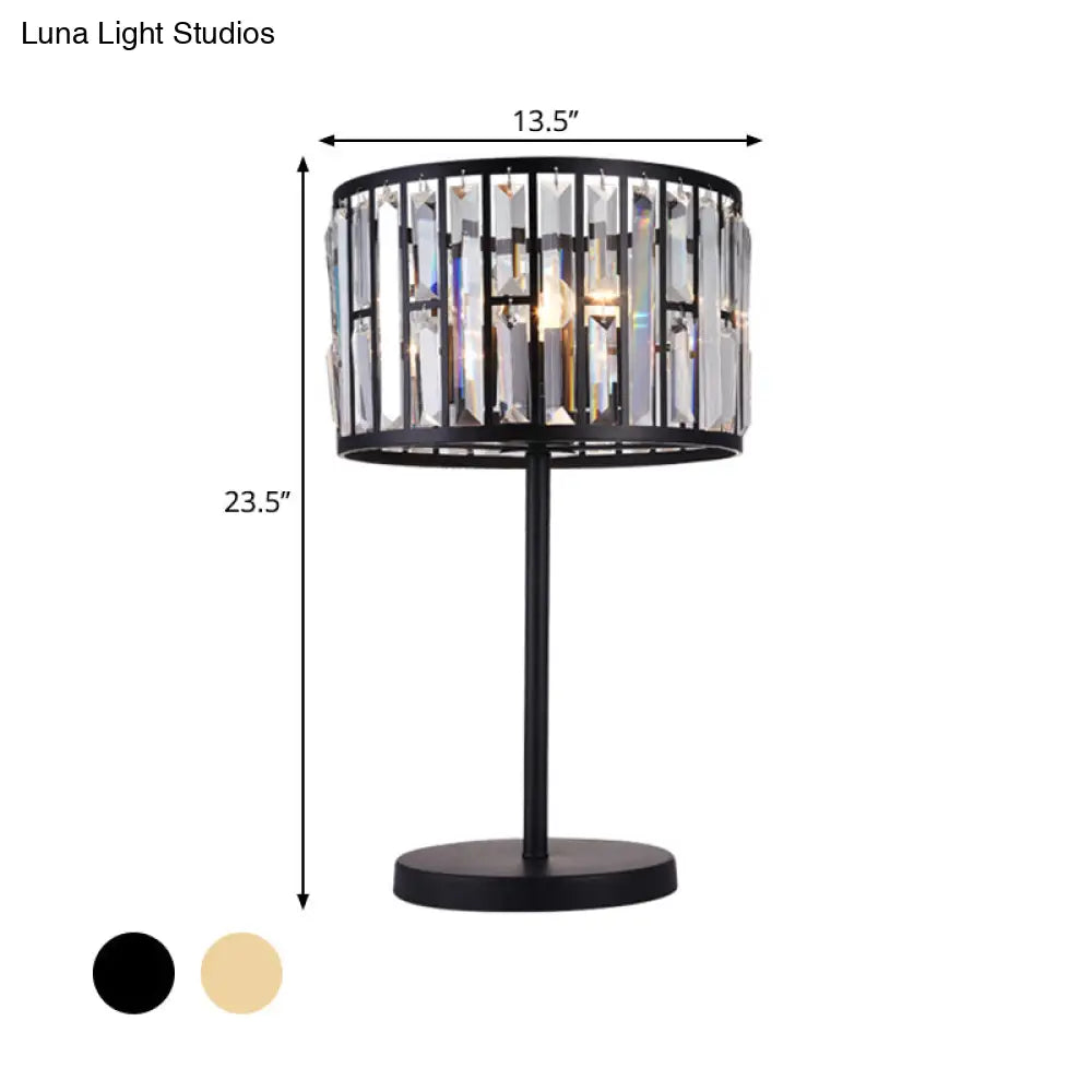 Modern Gold/Black Crystal Block Nightstand Lamp - Stylish Cylinder Table Light For Drawing Room