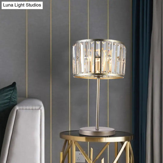 Modern Gold/Black Crystal Block Nightstand Lamp - Stylish Cylinder Table Light For Drawing Room Gold