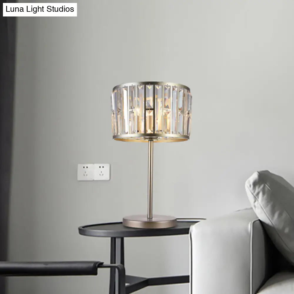 Giulia - Stylish Gold/Black 1 Bulb Nightstand Lamp Modern Crystal Blocks Embedded Cylinder Table